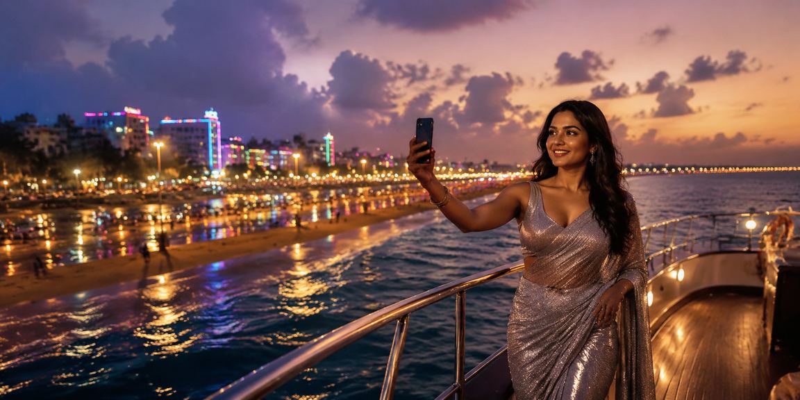 Mobile casino access neon sign Chennai Marina Beach