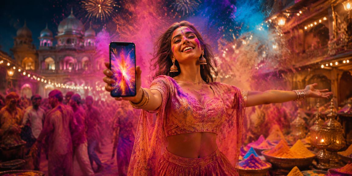 Indian player enjoying casino mobile app during Holi festival
