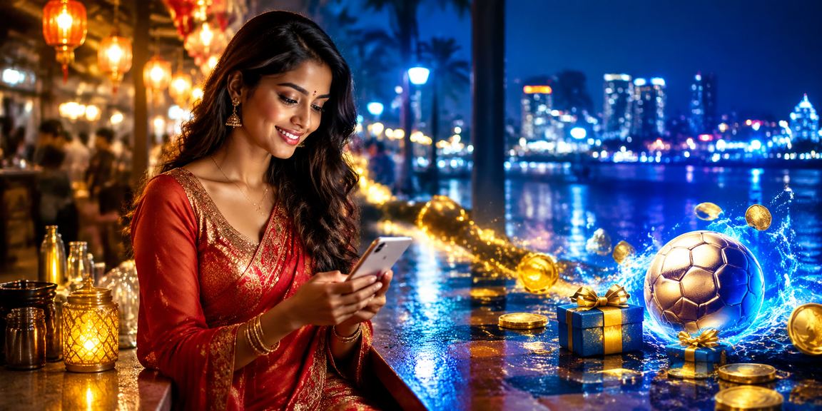 Indian woman betting on sports app in Mumbai